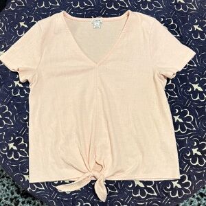 LOFT Women's Light Pink V-Neck Tie-Front Tee
